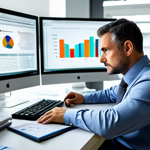 Home 6 A professional male educator, fully clothed in a modest business casual outfit, sitting at a clean, modern desk in a well-lit home office. He is intently focused on a large, glowing computer monitor displaying complex data visualizations and open academic journal articles. Various digital screens are visible in the background, subtly suggesting a vast amount of information, but his expression conveys deep concentration and clarity. The scene emphasizes intellectual rigor and methodical research. perfect anatomy, correct proportions, natural pose, well-formed hands, proper finger count, natural body proportions, safe for work, appropriate content, professional dress, family-friendly, high-quality, ultra-detailed.