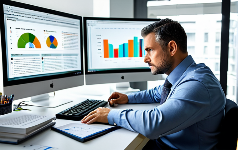 A professional male educator, fully clothed in a modest business casual outfit, sitting at a clean, modern desk in a well-lit home office. He is intently focused on a large, glowing computer monitor displaying complex data visualizations and open academic journal articles. Various digital screens are visible in the background, subtly suggesting a vast amount of information, but his expression conveys deep concentration and clarity. The scene emphasizes intellectual rigor and methodical research. perfect anatomy, correct proportions, natural pose, well-formed hands, proper finger count, natural body proportions, safe for work, appropriate content, professional dress, family-friendly, high-quality, ultra-detailed.