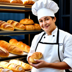 A Parisian Baker**

A professional baker, fully clothed in a clean, white apron and modest chef's hat, standing in a charming Parisian bakery filled with delicious pastries and breads. Background includes shelves of baguettes, croissants, and pain au chocolat. Warm, inviting lighting. Safe for work, appropriate content, family-friendly. Perfect anatomy, correct proportions, natural pose, well-formed hands, proper finger count, natural body proportions. Professional photography, high quality.

**