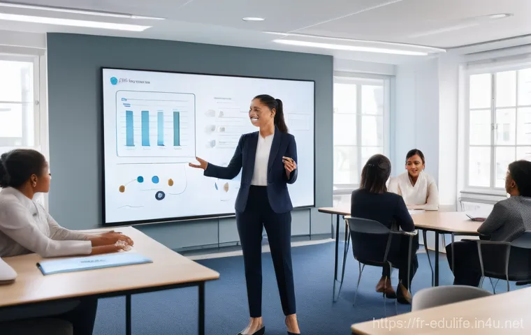 평생교육사 채용 공고 분석 - **Dynamic Blended Learning Environment**
    A bright, modern, and open-plan training room. In the f...