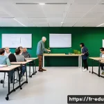 평생교육사 실습 기관 선택 팁 - A modern adult education center interior in Paris, showing a diverse group of learners including sen...