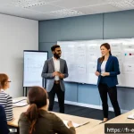 평생교육사 자격증으로 창업하는 방법 - A modern, bright training room filled with diverse adult learners engaged in a dynamic workshop. The...